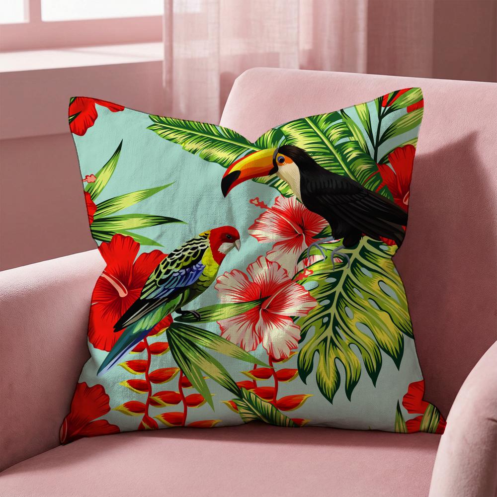 

Parrots Flowers Palm Leaves Cushion Cover Multi-Scene Pillow Cover for Home & Car - Reversible, Soft & Durable for Daily Use 30cmx30cm