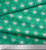 Soimoi Green Poly Crepe Fabric Azalea & Peony Damask Print Fabric by metre 42 Inch