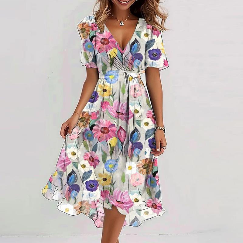 2024 V-Neck Floral Print Casual Loose Dress - New Hot Selling Comfortable Design