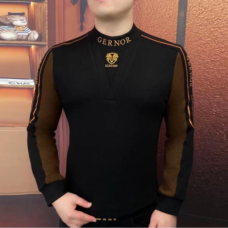 European Style Men s Winter Embroidered Round Neck Hoodie with Velvet Lining M