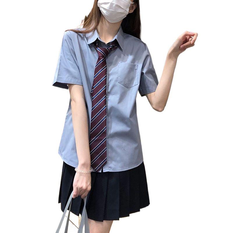 Women's Preppy Style JK Uniform Shirt – Light Blue, Short Sleeve, Perfect for Summer and Autumn.