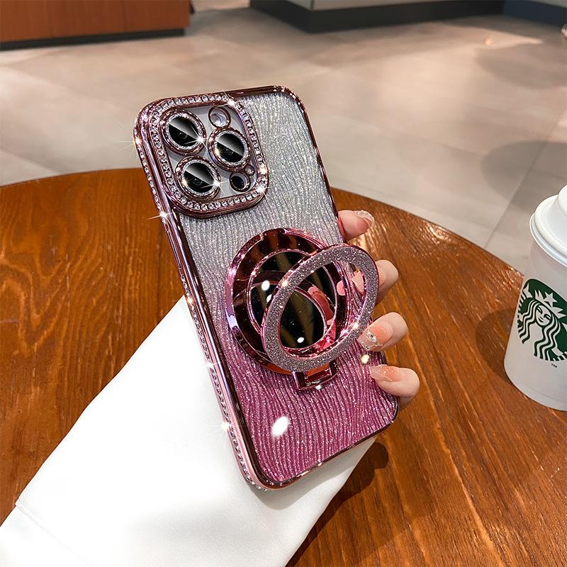 Applicable To Magnetic Suction Mirror iPhone17 Side Drill Mobile Phone Case Water Ripple Glitter Apple 16 Protective Case 1514 New Model