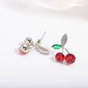 Green Leaf Red Cherry Stud Earrings for Women Earring Jewelry Gift