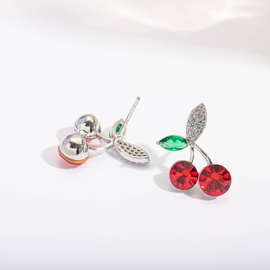 Green Leaf Red Cherry Stud Earrings for Women Earring Jewelry Gift