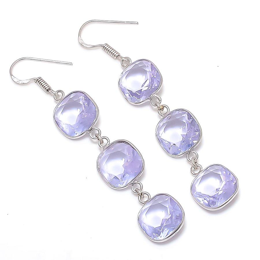 Natural Alexandrite Quartz 925 Sterling Silver Jewelry Earring 2.76" J8V34