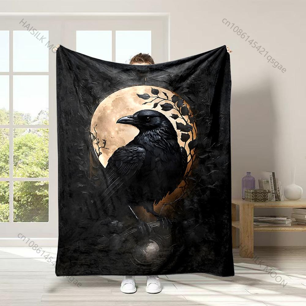 1PC Raven with moon background Print Adult Children Warm Blankets Home Travel Car Soft and Comfortable Suitable for all seasons 75x100cm