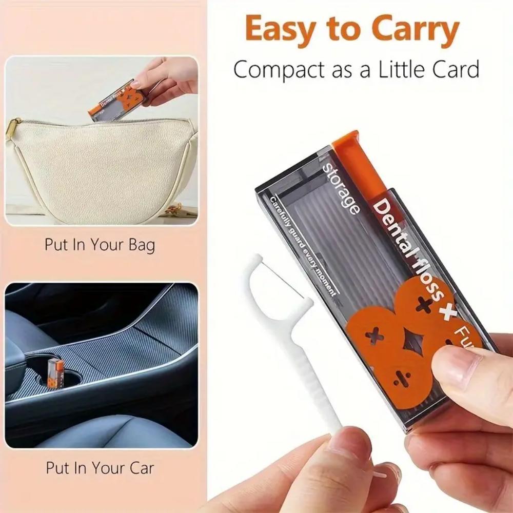 A floss pick storage box that pops out by pressing, floss pick dispenser, and a travel floss pick storage box (containing 10 flo