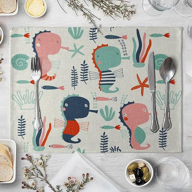 1PC Tiger Lion Place Mat Cartoon Animal Pattern Table  Creative   For Wedding Kitchen Decor Marine Life Placemat