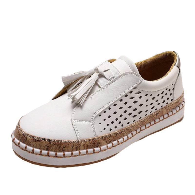 Large Size New Casual Single Shoes Women's Shoes Hollowed Out One-pedal Fringed Low-top Daily Round Head Lazy Shoes
