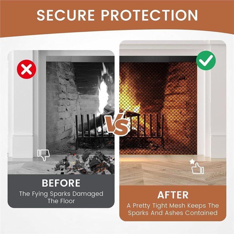 A25F-Fireplace Screen Mesh 20X19in Fireplace Mesh Cuntain For Fire Stove Spark Guard,Hearth Metal Replacement Hanging Curtain