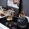 Bouilloire à sifflet, Théières pour cuisinière en acier inoxydable de qualité alimentaire avec motif bois Poignée pliable, Bouilloire à sifflet fort