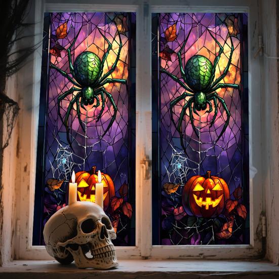 Halloween Window Cling Waterproof PVC Skull Spider Pumpkin Witch Grim Reaper Static Glass Sticker Home Office Party Decoration Decal