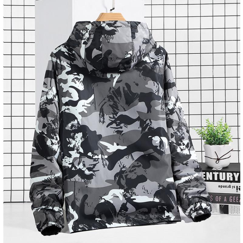 7XL Casual Jacket Men's Plus Fat Plus Size Hooded Trend Camouflage Two-sided Wear Men's Spring and Autumn Tooling Jacket