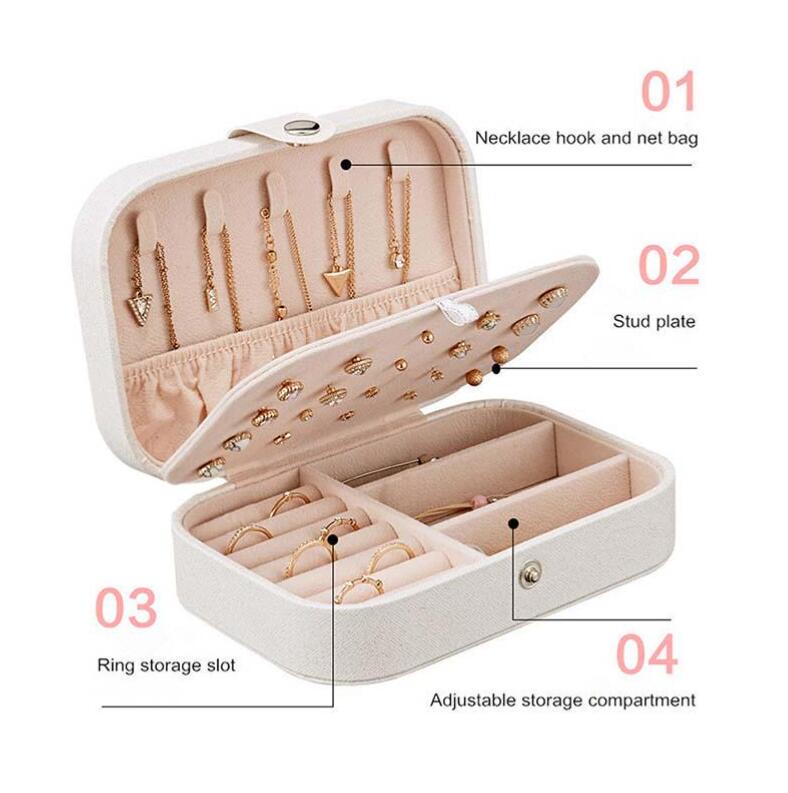 Fashion Travel Leather Jewelry Storage Box Case Holder Earring Necklace Organizer Portable