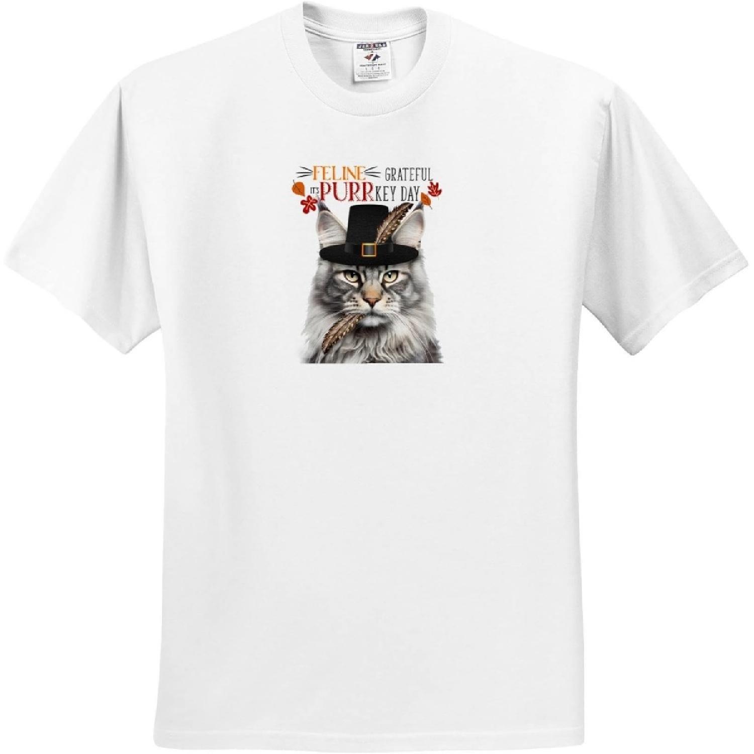 3dRose, Feline Humor for Turkey Day with a Silver Tabby Maine Coon Cat, T-Shirt XXXXXL белый