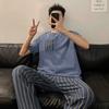 Casual Spring Elastic Waist Summer Young Boys Sleepwear Mens Pajamas Set Stripe Short Sleeve Nightwear Pijama Home Wear Clothes