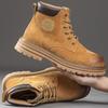 Fashion Men High Top Boots Autumn Winter Outdoor Work Shoes Anti Slip and Comfortable Yellow Boots Fashion British Casual Leather Boots