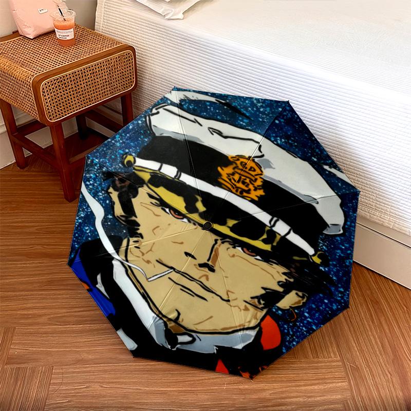 1 Stück Automatischer Faltregenschirm - Corto Maltese Muster, Tragbares & Faltbares Design mit 8 Speichen, Weihnachts-Geburtstagsgeschenke