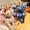 Cute Fabric Deer Bag Charm, Handmade Plush Deer Keychain with Colorful Braided Rope