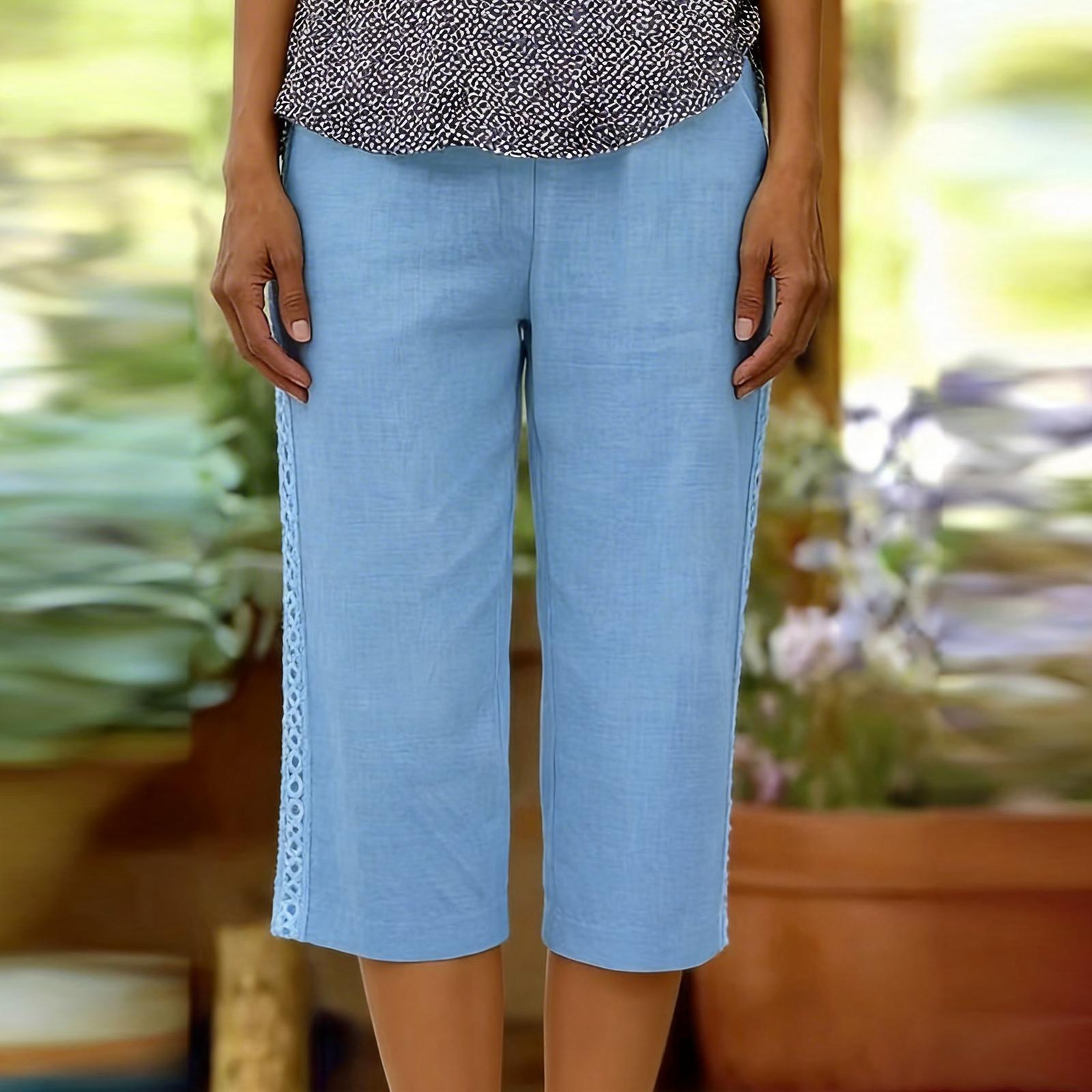 

Women s Fashionable Casual Loose-Fit -Colour Cotton-Linen Blend Elasticated Waist Tie-Waist 7/10 Pants XL