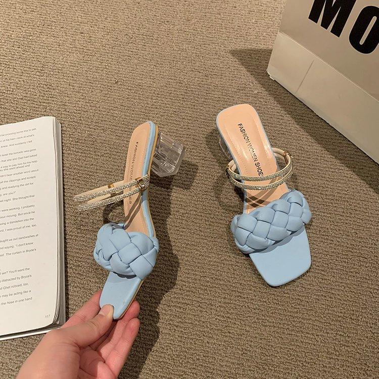 Fashion Low Shoes Slippers Heels Slipers Women Slides Jelly Flip Flops Fashion High 2025 Glitter Luxury PU Scandals Rome Rubber Crystal