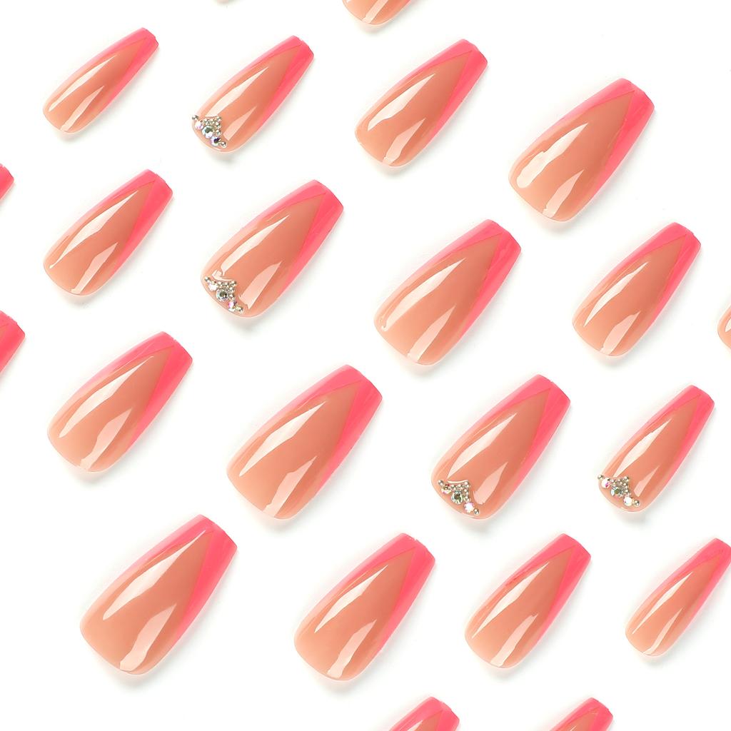 French V-shaped beveled edge wearing nail flash diamond rhinestone manicure fake nail hot-selling repeatable nail piece