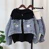 Джинсовый вязаный двусторонний кардиган с капюшоном на молнии, новый свободный повседневный свитер-куртка женский, осень-зима