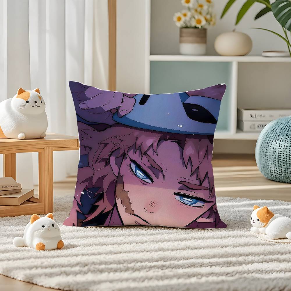 Demon Slayer Kanroji Mitsuri Anime Plush Pillow Cover Soft Short Plush Cushion Cover For Sofa Bedroom Home Decor Gift Decoration