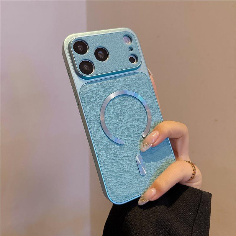 

Matte Leather Grain Magnetic Suction Phone Case for Apple 17 with iPhone 16 Lens Coverage and Drop-Proof Protection iPhone 16 Pro
