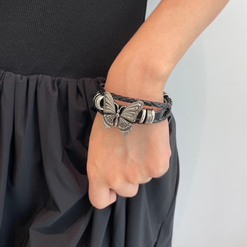 Women Men Cool Punk Choker Necklaces Bracelet Gothic Butterfly Pendant Biker Choker PU Leather Collar Sexy Jewelry Gift