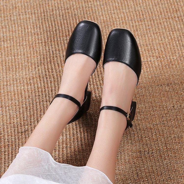 Fashion Women Low Heels Dress Shoes Ankle Strap Sandals Ol Office Zapatos Para Mujeres Black Mary Janes Ladies Footwear Plus Size 34-42