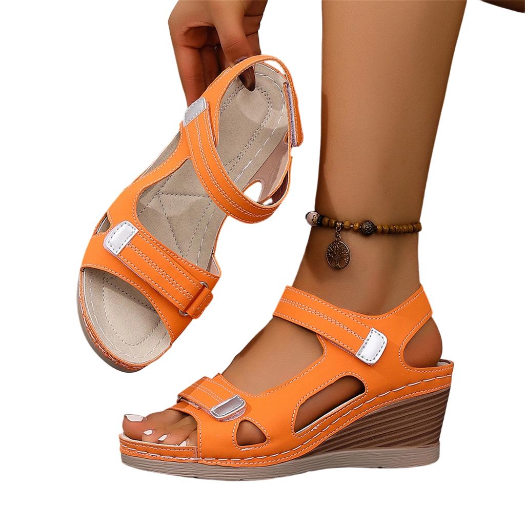 Women's Plus Size Casual Wedge Sandals Adjustable Hook and Loop Straps Open Toe Comfortable Summer Footwear for Daily Wear