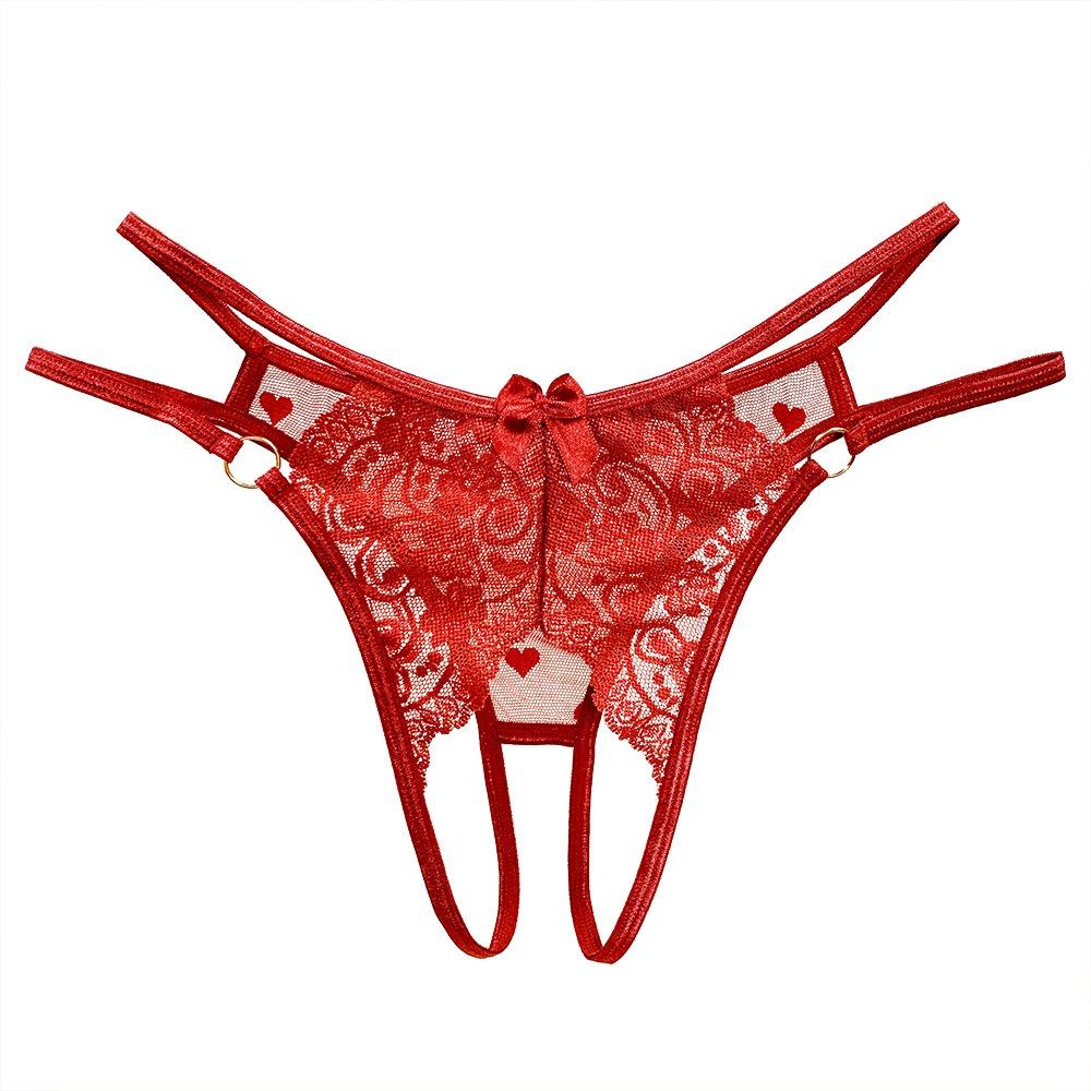Sexy Panties Women's Perspective Lace Open File Free Couple Flirting Robe Thin Seduction Metal Ring Sexy Thong