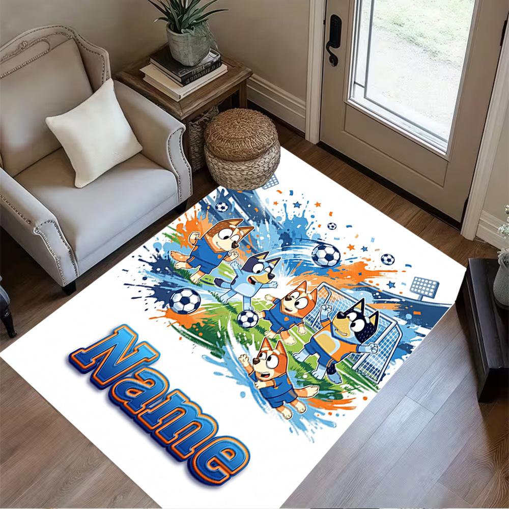 Football Fun Bluey Customize Your Name Area Rug Design for Hallway Bedrooms Entryway Study room Antislip Carpet Anime Office Decor Wedding Party Gift