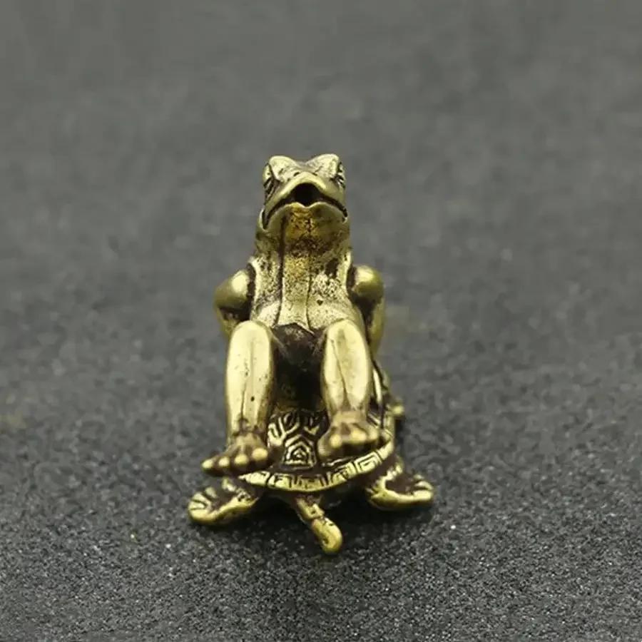 1 Pcs New Vintage Brass Turtle Back Frogs Micro Sculpture Tea Pet Collection Ornaments Home Decor Room Tabletop Handicraft Model