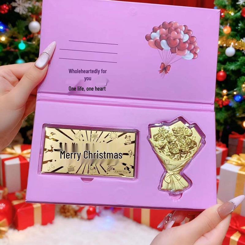 999 Pure Gold Christmas Tree & Gold Bar Gift Set – Perfect Holiday Gift for Family & Friends ярко-розовый