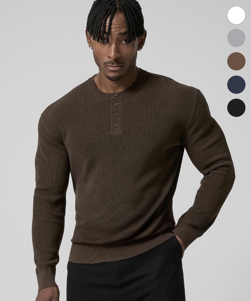 DRIX Washable Linen Henley Neck Muscle Fit Long Sleeve Knit_5 Colors