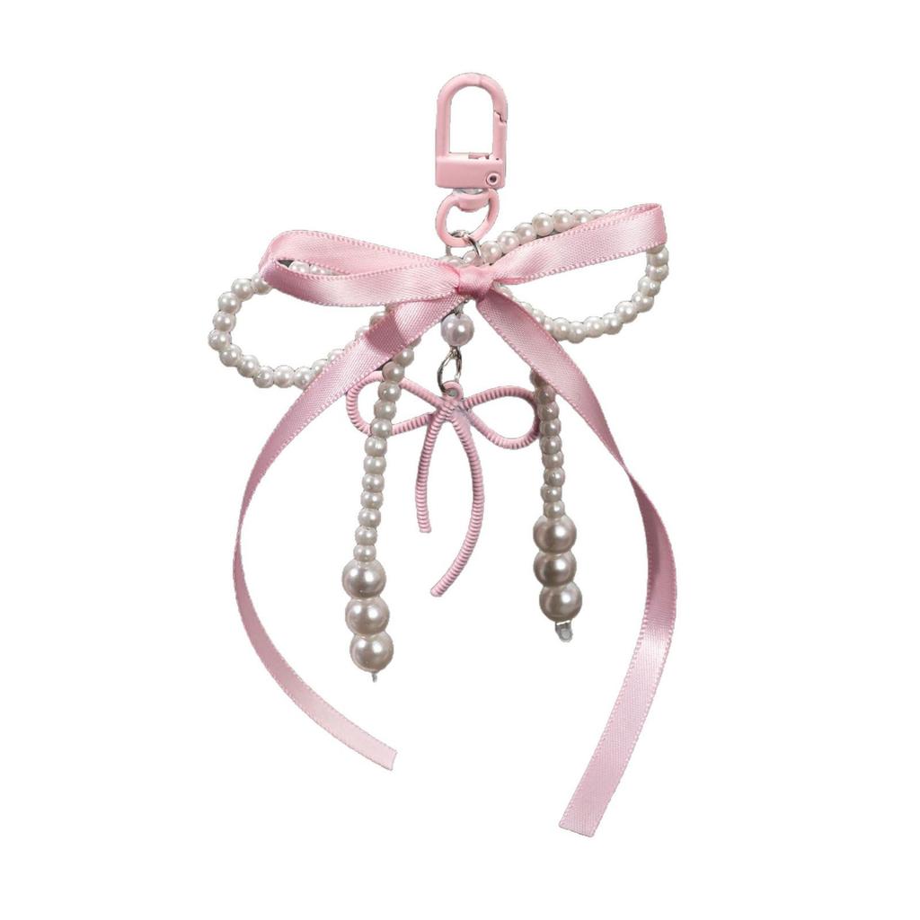 Korean Sweet Faux Pearl & Rhinestone Bow Keychain Charm