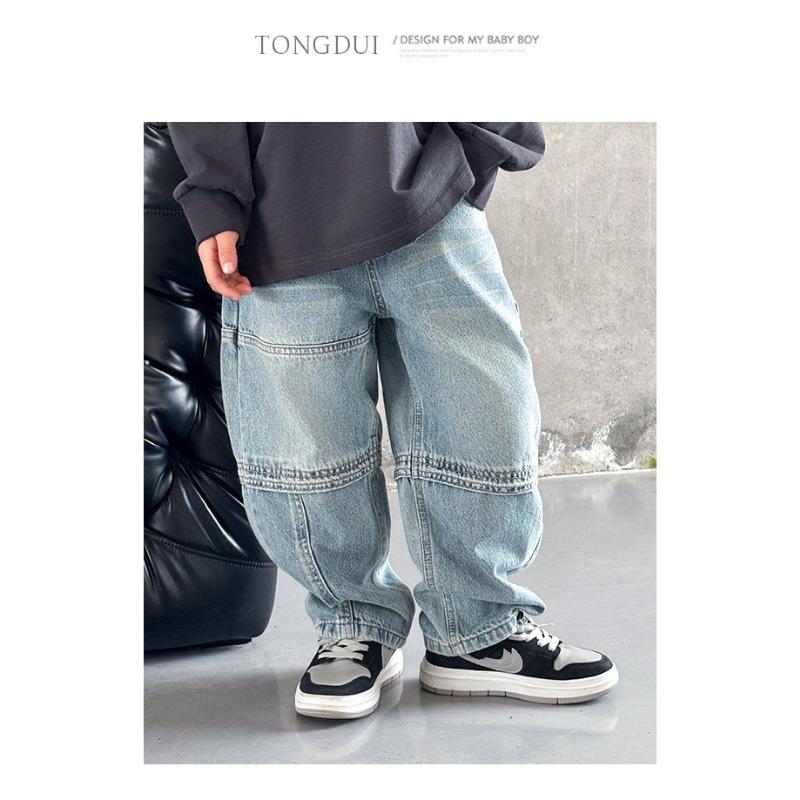 Boys Autumn Loose Straight Denim Jeans Big Kids Casual Trousers