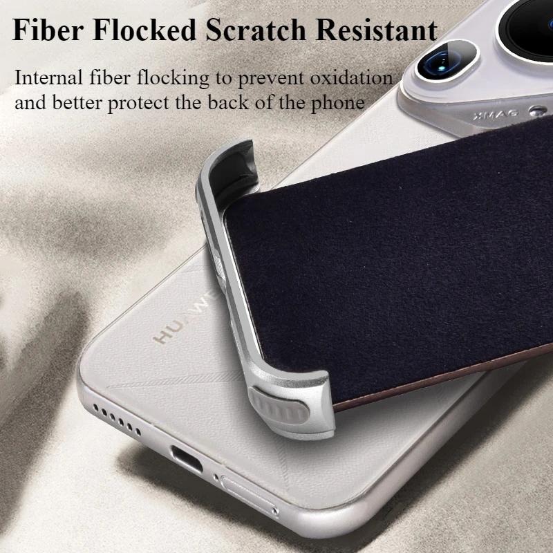 Oatsbasf Phone Case for Huawei Pura 70 Ultra with 360° Rotatable Stand Wooden Metal Frame Shockproof Magnetic Protective Cover