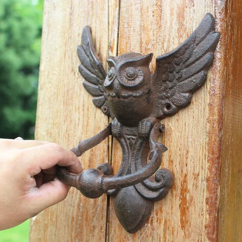 Door Knocker Cast Iron OWL Decorative Doorknocker Wrought Iron Door Handle Latch Antique Gate Ornate Bird Home Office
