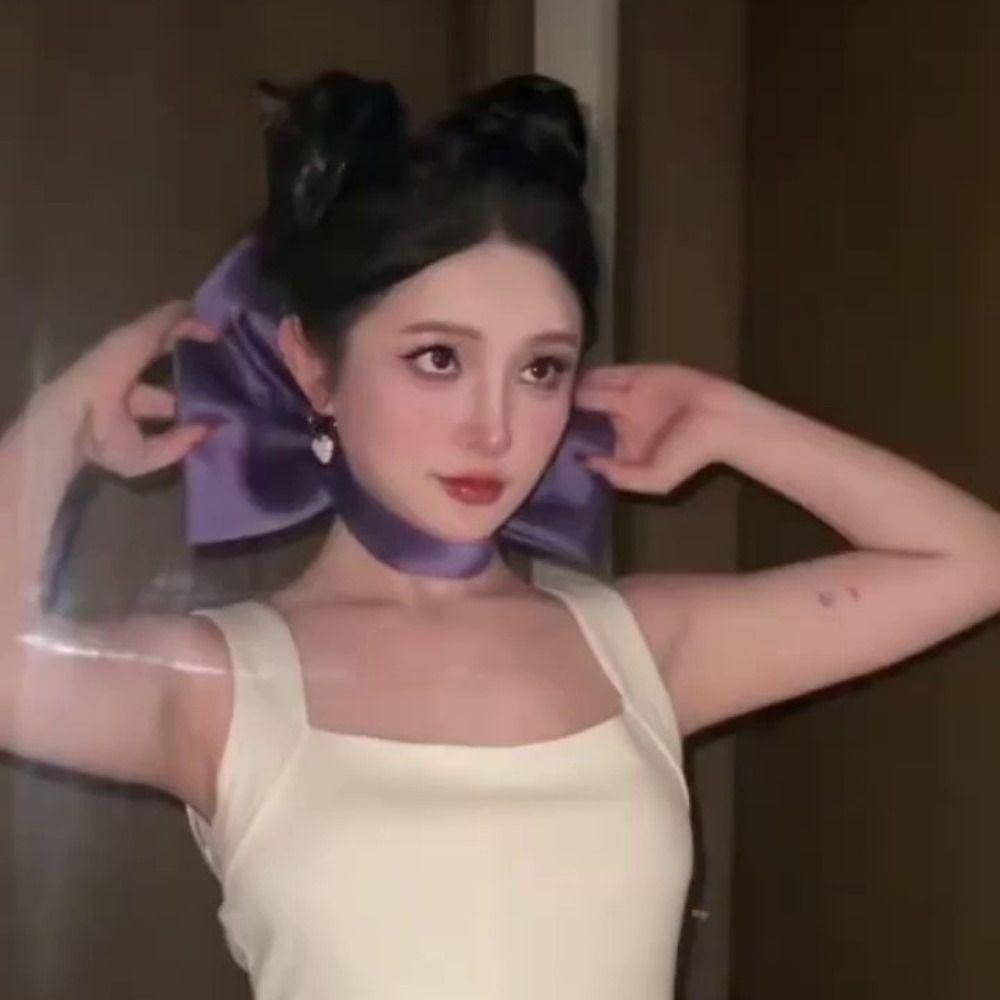 Cosplay Props Purple Bow Necklace Costume Neck Choker Y2K Style Satin Necklace  for Girls