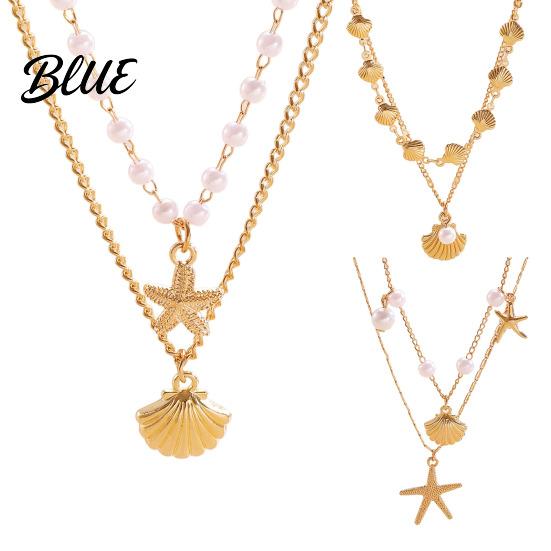 Layered Necklace Double Layer Shell Pendant Lightweight Hypoallergenic Women Faux