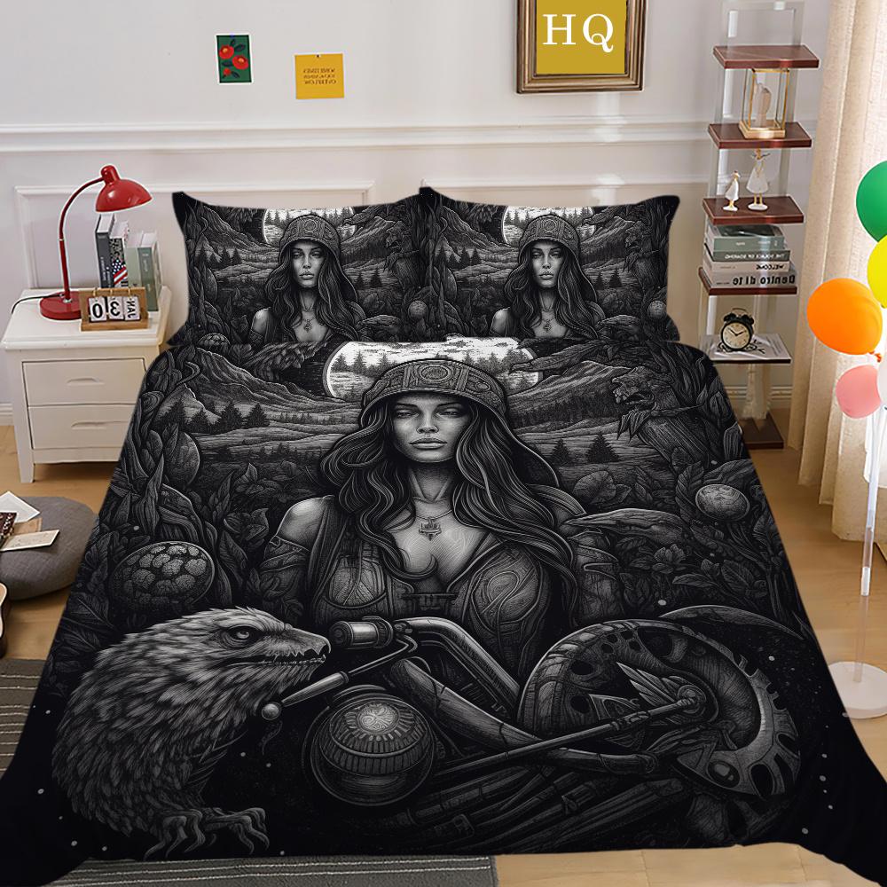 Beauty Skull Printed Home Bedclothes Double Size Microfiber Teen Fashion High Ranking Bedroom Decor