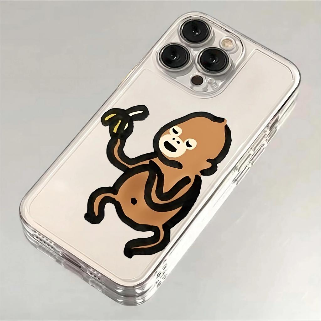 Cute monkey Transparent phone case For iphone16 16E 16pro 15 14promax 13pro 12 11pro 7 8plus XR XS Soft Shell