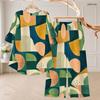 Women Plus Size Round Neck Three Quarter Sleeve Geometric Printed High Low Top And Long Pants Two Piece Set