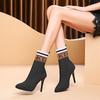 Fashion Autumn Winter Women Fly Knit Sock Boots Large Size High Heels Shoes Women Fashion Ankle Boots Pointed Toe Elastic Short Booties
