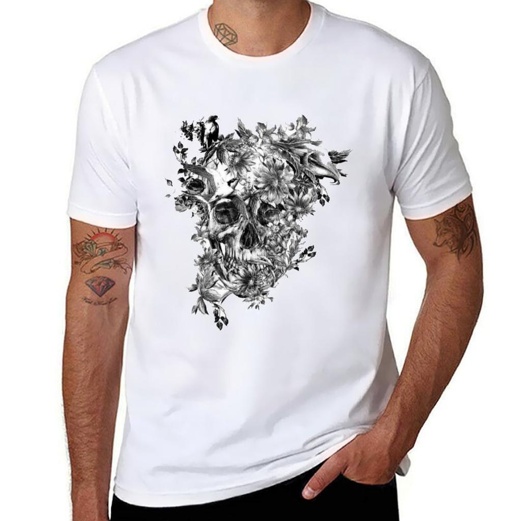 Black And White Flower Skull Tshirt Holiday Vacation Tee Shirt Tshirt