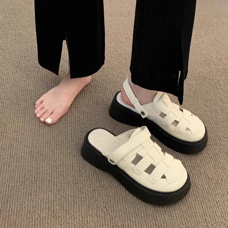 Baotou Half Slippers Women's 2025 Summer New Daily Wear One Pedal Non-slip Roman Shoes Two Wear Hollow Sandals