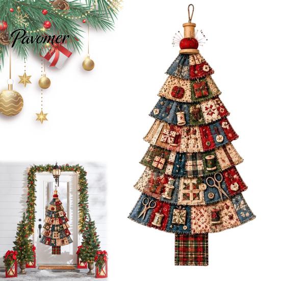 Durchdachtes handgemachtes Geschenk für Weihnachten Türhänge-Set, Patchwork-Baumdekoration DIY Nähen Texturiertes Stoff-Wandset, Rustikales Bauernhaus-Feiertags